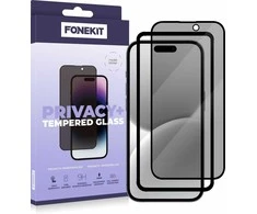 FoneKit Privacy+ Full Cover grūdintas stiklas, iPhone 16 / 15, juodas
