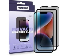 FoneKit Privacy+ pilno dangčio grūdintas stiklas, iPhone 13 / 13 Pro / 14, juodas