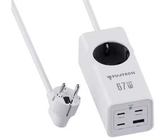Fuj:tech 5-osainen 67W GaN jatkojohto 4 USB-portilla, 2 m, valkoinen