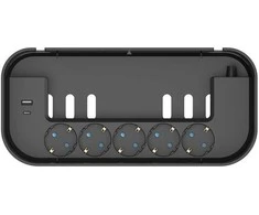 Fuj:tech 5 pistorasian jatkojohtolaatikko, 1 x USB-A + 1 x USB-C, musta