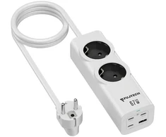 Fuj:tech 6-osainen 67W GaN jatkojohto 4 USB-portilla, 2 m, valkoinen
