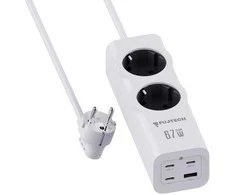 Fuj:tech 6-osainen 67W GaN jatkojohto 4 USB-portilla, 2 m, valkoinen
