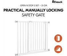 Hauck Open N Stop 2 -turvaportti, 75 - 80 cm, valkoinen + 21 cm jatkopala