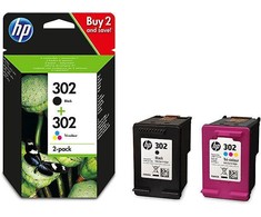 HP 302 -mustekasettipakkaus, musta ja kolmiväri