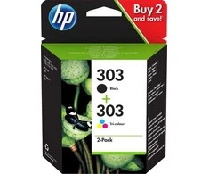 Hewlett Packard (HP) HP 303 -mustekasettipakkaus, musta ja kolmiväri