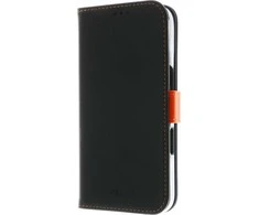 Insmat Exclusive Flip Case piniginės dėklas, Apple iPhone 16, juoda / oranžinė