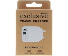 Insmat verkkovirtalaturi USB-C/USB-A, 30 W valkoinen