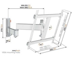 Laikiklis Vogels TVM 3445 Comfort Wandhalterung Weiss für TVs 32-65"