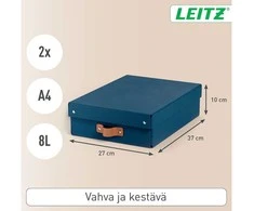 Leitz Puro laikymo dėžė su dangčiu, vidutinė, maža, 8 l, 2 vnt. pakuotėje. Mėlyna kartonas, 8 l, 270 mm, 370 mm, 100 mm.