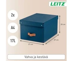 Leitz Puro laikymo dėžė su dangteliu, vidutinė, 17 l, iš 100 % perdirbto kartono, 2 vnt., tamsiai mėlyna (B01130)