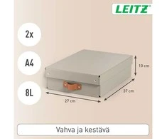 Leitz Puro laikymo dėžė su dangčiu, vidutinė, maža, 8 l, 2 vnt. pakuotėje, Pilkas kartonas, 8 l, 270 mm, 370 mm, 100 mm