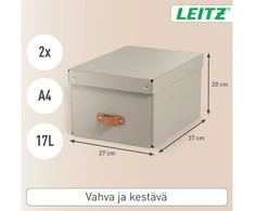 Leitz Puro laikymo dėžė su dangčiu, vidutinė, 17 l, 2 vnt. pakuotėje, Pilkas kartonas, 17 l, 270 mm, 370 mm, 200 mm
