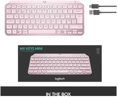 Minimalistinė Belaidė Klaviatūra su apašvietimu Logitech MX Keys Mini, Rožinės spalvos, Šiaurės šalių (Qwerty) išdėstymas