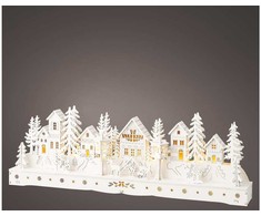 Lumineo talvinen pöytäkoriste valoilla, valkoinen, paristokäyttöinen