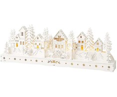 Lumineo talvinen pöytäkoriste valoilla, valkoinen, paristokäyttöinen