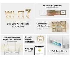 Maršrutizatorius MERCUSYS MR25WBE EasyMesh WiFi7 maršruto parinktuvas (BE3600, 2,4 GHz / 5 GHz, 1xGbEWAN, 3xGbELAN)