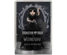 Žaislinė lelė Mattel „Monster High X Wednesday“ Trečiadienė su juoda suknele, 27 cm