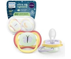 Philips Avent čiulptukas „Ultra Air“, naktinis, 0-6 mėn., geltonas/violetinis