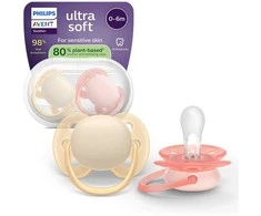 Philips Avent Ultra soft -tutti, 0–6 kk, 2 kpl/pakkaus, keltainen/oranssi, 80 % kasvipohjaisia materiaaleja