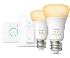 Philips Hue "White ambiance” pradžios rinkinys: 2 E27 išmaniosios lemputės (1100) + šviesos reguliatoriaus jungiklis