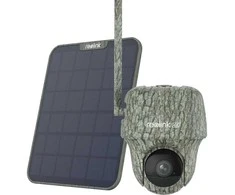 „Reolink Go“ serijos G450 su saulės baterijomis 2 – 4K 4G LTE PT laukinės gamtos kamera, gyvūnų aptikimas ir atpažinimas, 360° vaizdas, 32 GB „Micro SD“ kortelė, IP apsaugos kamera, lauko, laidinė ir belaidė, „Google Assistant“, išorinė, tvirtinama prie lubų / sienos