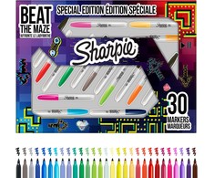 „Sharpie Fine“ žymeklių rinkinys, 30 spalvų – „Labirintas“ + dovanėlės: taupyklė, „Frisbee“ ir maišelis