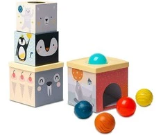 Taf Toys lavinamasis žaislas kubų bokštas North Pole Ball Drop Stacker