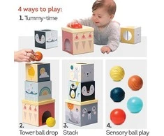 Taf Toys lavinamasis žaislas kubų bokštas North Pole Ball Drop Stacker