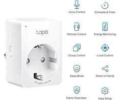 TP-Link Tapo Mini išmanusis „Wi-Fi“ lizdas, energijos stebėjimas, belaidis, „Wi-Fi“, 2,4–2,4835 GHz, 2400 MHz, 802.11a, 802.11b, 802.11g, „Wi-Fi 4“ (802.11n), 72 Mbit/s