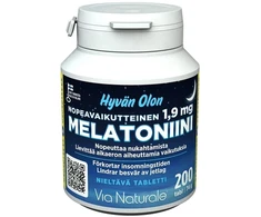 Via Naturale Hyvän Olon Nopeavaikutteinen Melatoniini 1,9 mg, 200 tabl