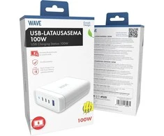 Wave 100 W USB-latausasema, 3x USB-C + 1x USB-A, valkoinen