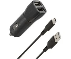 Wave automobilinis įkroviklis, su dviem USB jungtimis + Type-C laidas, 15,5W