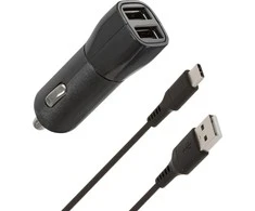 Wave automobilinis įkroviklis, su dviem USB jungtimis + Type-C laidas, 15,5W