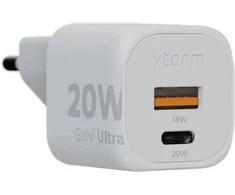 Xtorm - 20 W „GaN2 Ultra“ namų įkroviklis USB-C PD/USB-A, baltas