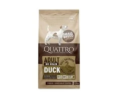 Quattro Small Breed Adult sausas begrūdis maistas mažų veislių šunims su antiena, 1.5kg