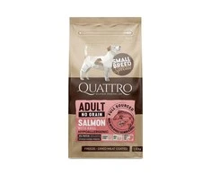 Quattro Small Breed sausas begrūdis hipoalerginis maistas suaugusiems mažų veislių šunims su lašiša ir kriliu, 7kg