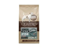 Quattro Small Breed Senior and Diet sausas begrūdis maistas mažų veislių šunims su balta žuvimi, 7kg