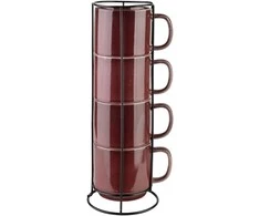 Affek Design EVIE BURGUNDY Komplet 4 kubków na stojaku 4x370ml