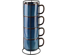 Affek Design EVIE DARK Mėlynas 4 puodelių ant stovo rinkinys (4 x 370 ml)