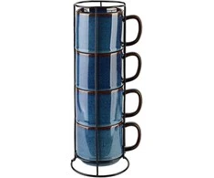 Affek Design EVIE DARK Mėlynas Komplet 4 kubków na stojaku 4x370ml