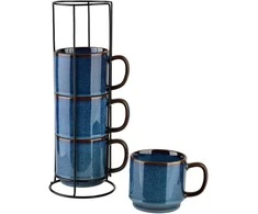 Affek Design EVIE DARK Mėlynas Komplet 4 kubków na stojaku 4x370ml