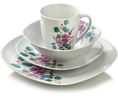 Affek Design LEA LAVENDER pietų rinkinys, 16 dalių, 370 ml puodelis / 500 ml dubuo, 17/19,5/25,5 cm