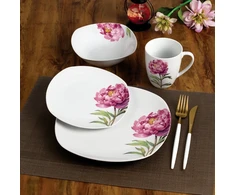 Affek Design LEA PEONY 16 dalių pietų servizas, 370 ml puodelis / 500 ml dubuo, 17/19,5/25,5 cm