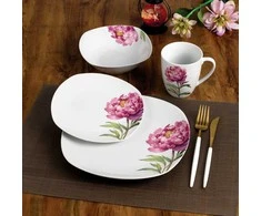 Affek Design LEA PEONY Komplet obiadowy 16cz. kubek 370ml/miska 500ml 17/19,5/25,5cm