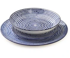 Lumarko STRIPES Mėlynas pietų rinkinys 18 dalių. 27/19/20 cm dubenėliai, 550 ml