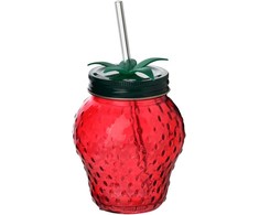 Mondex MODERNUS VIRTUVĖS stiklinis puodelis su stikliniu šiaudeliu 450 ml 6,5 x 9,5 x 12,5 cm