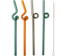 Allesken PETER 4 stiklinių šiaudelių rinkinys, 20 cm, su šepetėliu