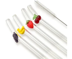Allesken PETER 4 stiklinių šiaudelių rinkinys, 21 cm, su vaisių teptuku