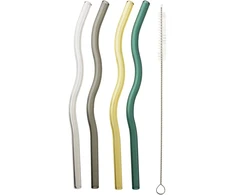 Allesken PETER 4 stiklinių šiaudelių rinkinys, 20 cm, su šepetėliu