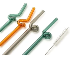 Allesken PETER 4 stiklinių šiaudelių rinkinys, 20 cm, su šepetėliu